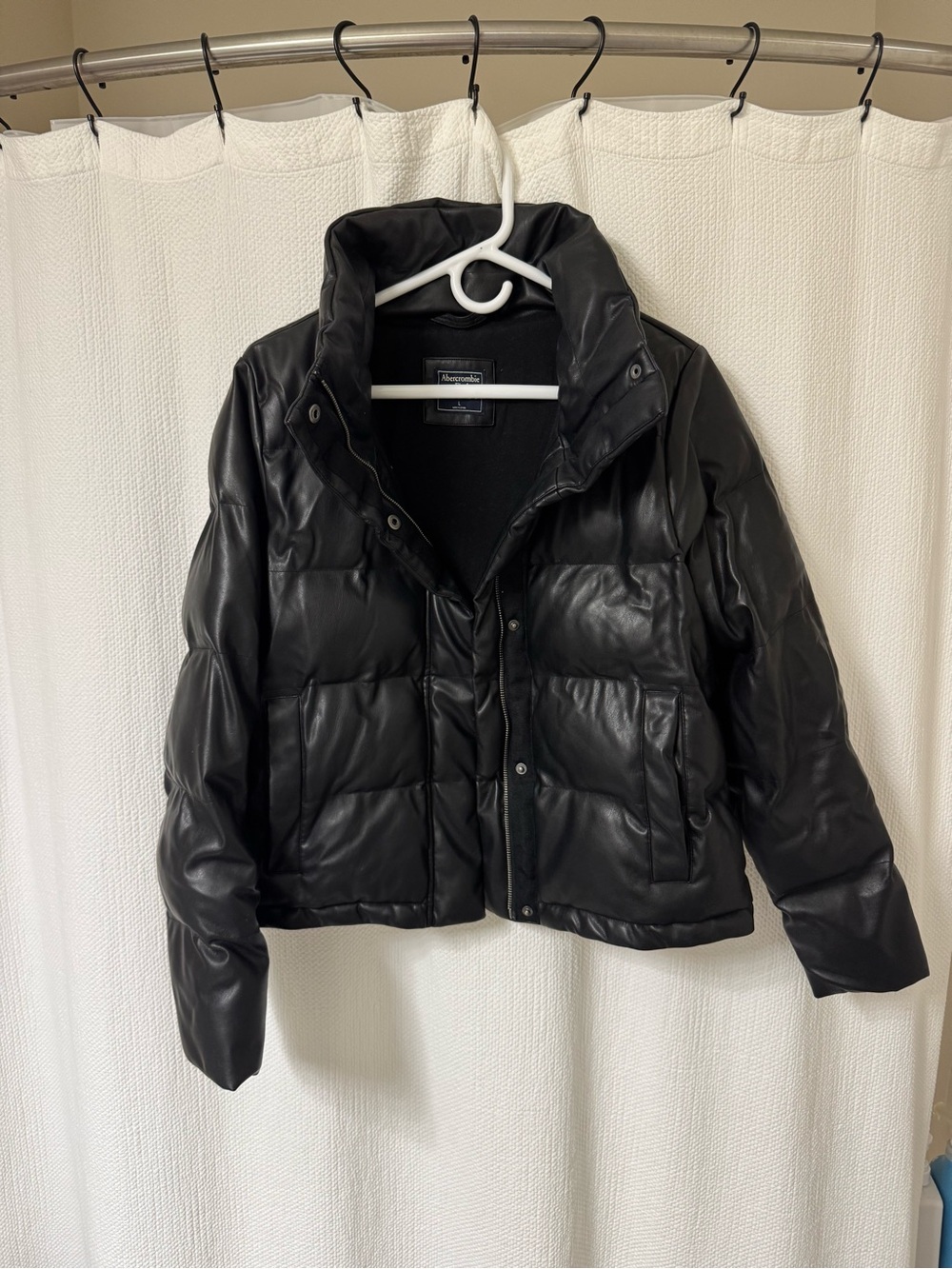 Abercrombie & Fitch Black Quilted Leather Puffer Jacket